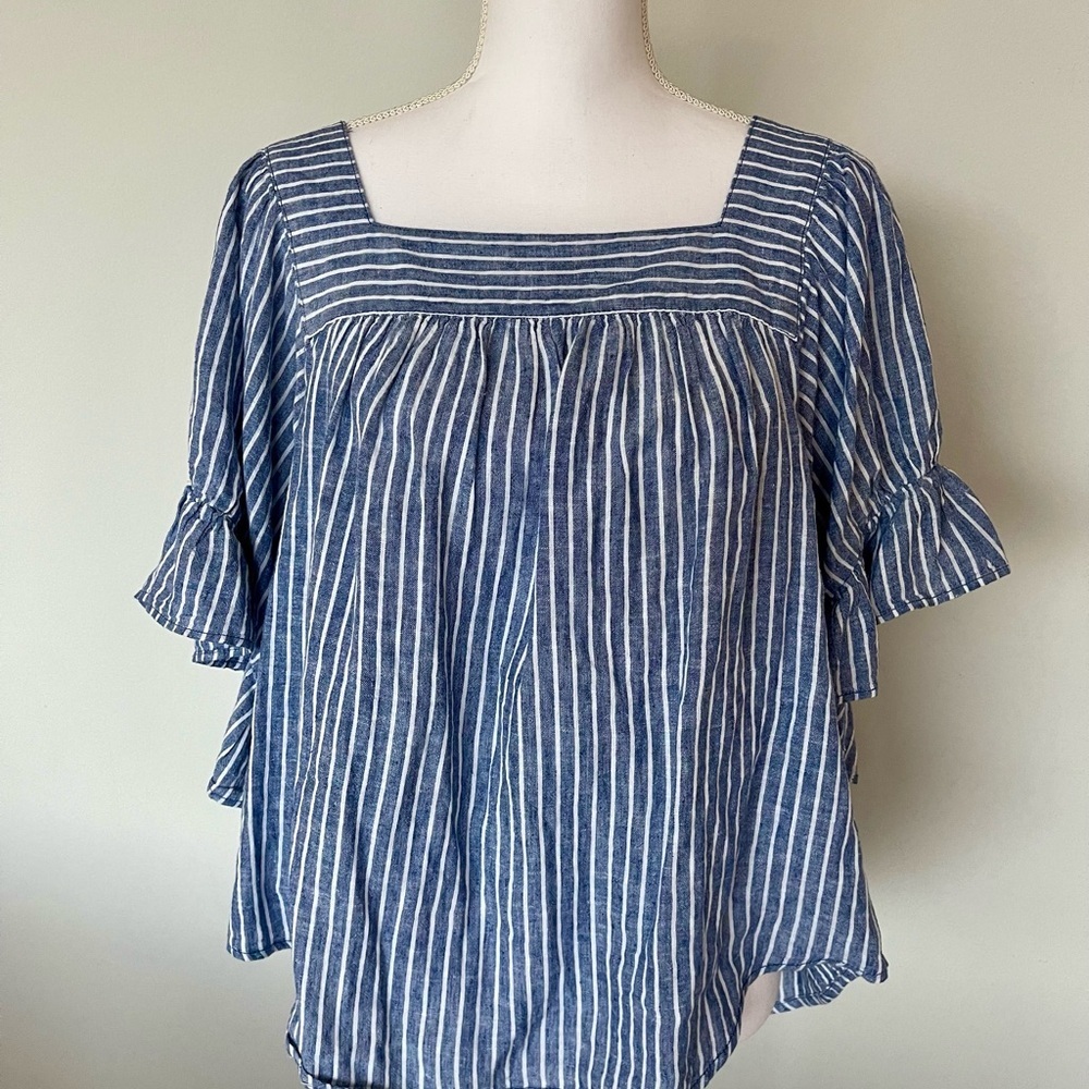 Beachlunchlounge linen blend striped blouse | Size L | EUC | Nautical